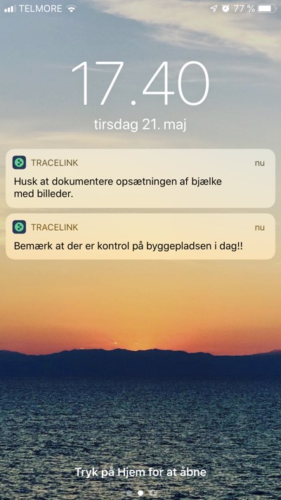 Her ses et andet screenshot af notifikationsmodulet.