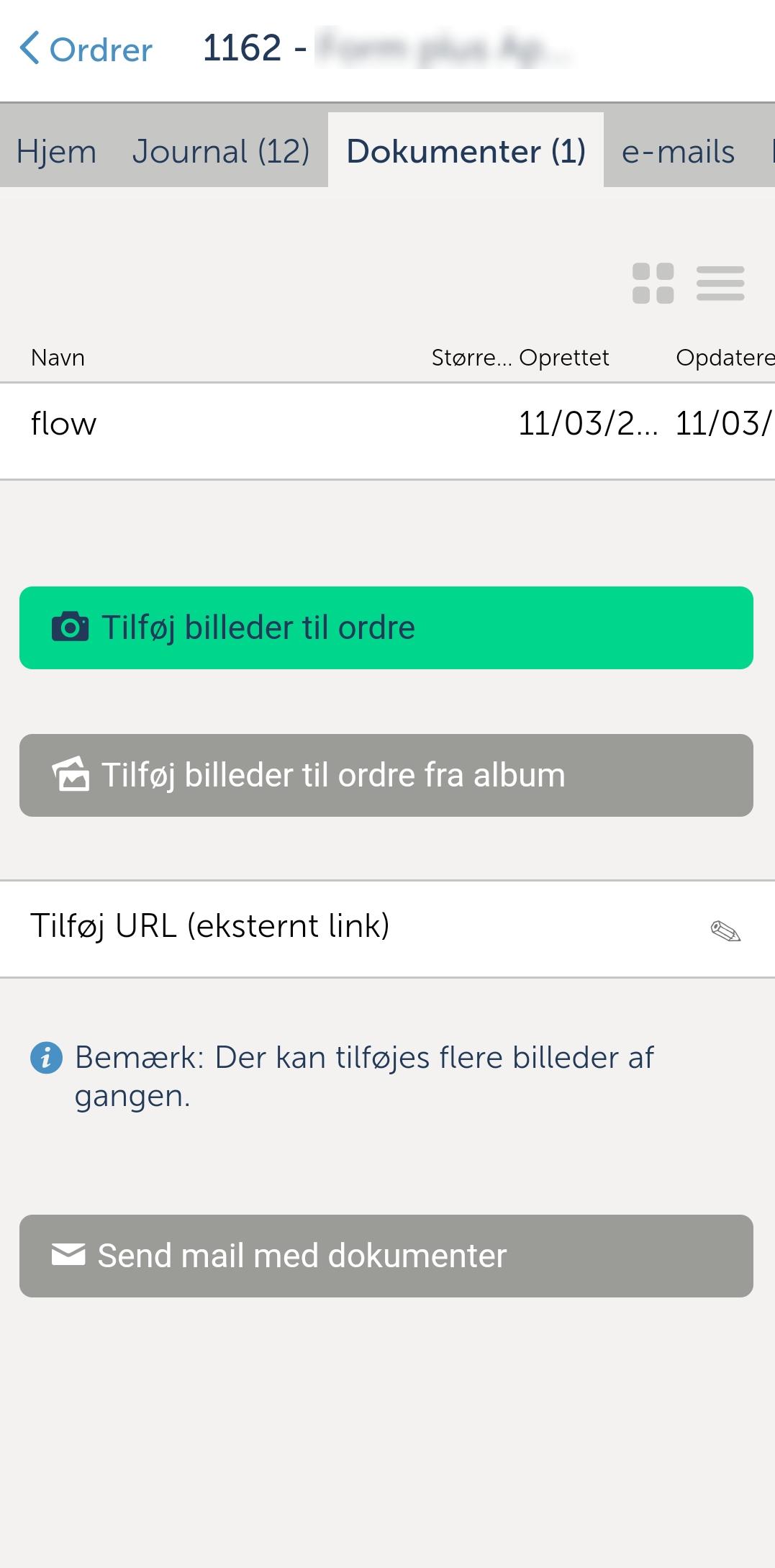 Et screenshot af dokumentfunktionen.